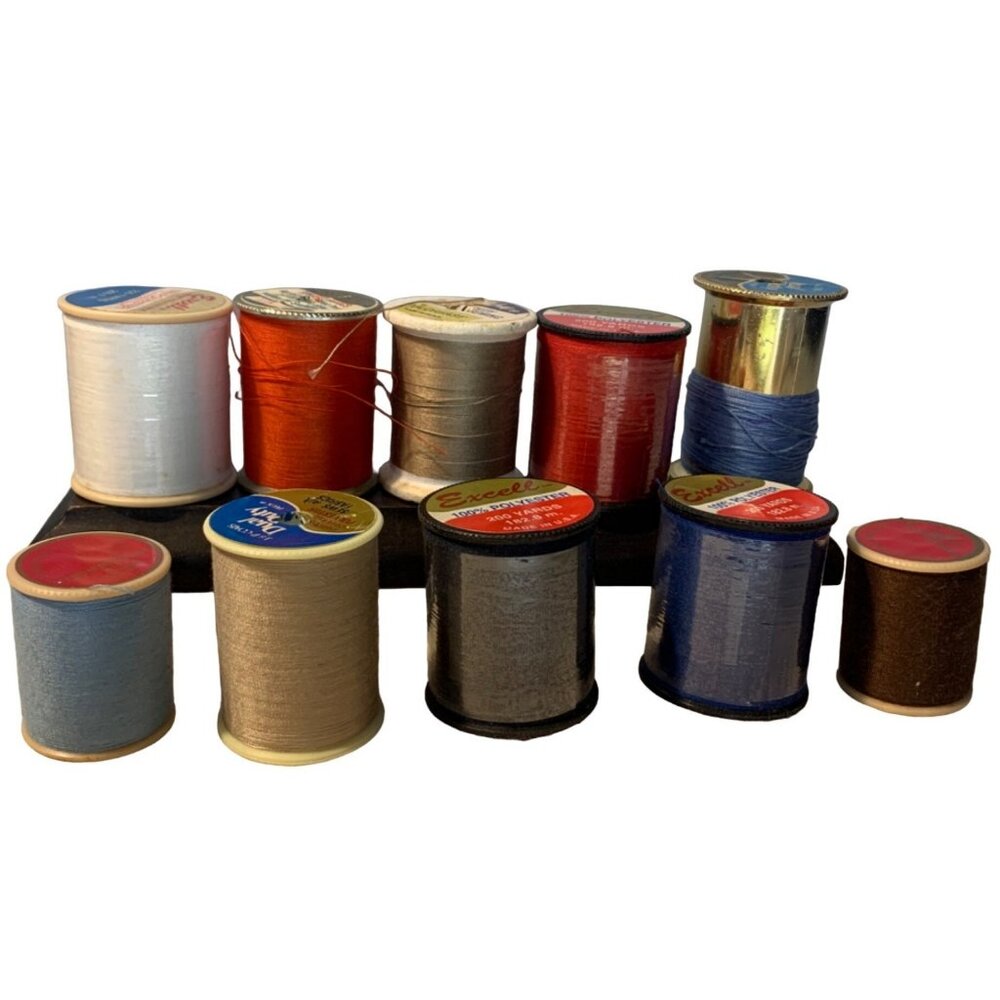 Set Polyester Sewing Thread Spools Various Colors Excell Dual Duty Vintage